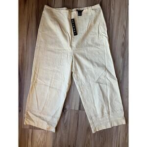 V. Pierri Capri Pants Womens XL Beige Linen Blend Lace Trim Pintuck Hem Zip Back